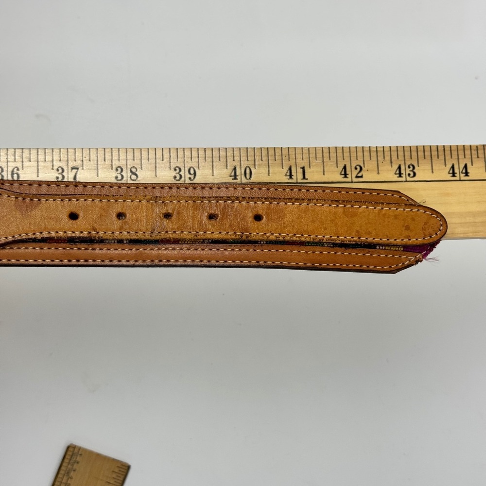 Vintage Nocona Leather Belt 33 Western Tooled Woven Inlay Silver Buckle colorful - Picture 8 of 8